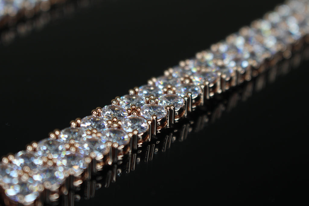 10mm Double Row Tennis Chain 182ct Lab Sim VVS1 Diamond Necklace - Rose Gold