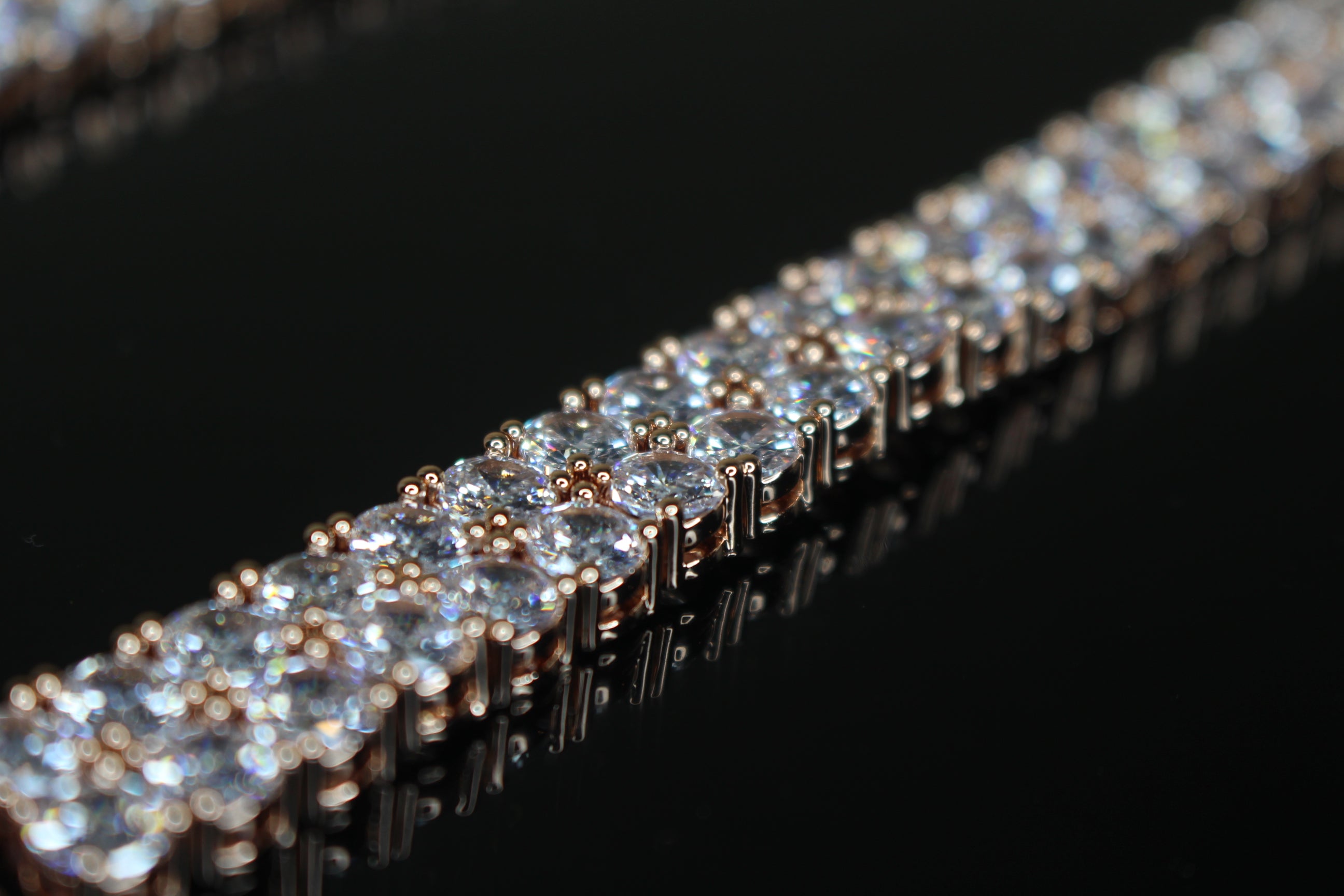 10mm Double Row Tennis Chain 182ct Lab Sim VVS1 Diamond Necklace - Rose Gold
