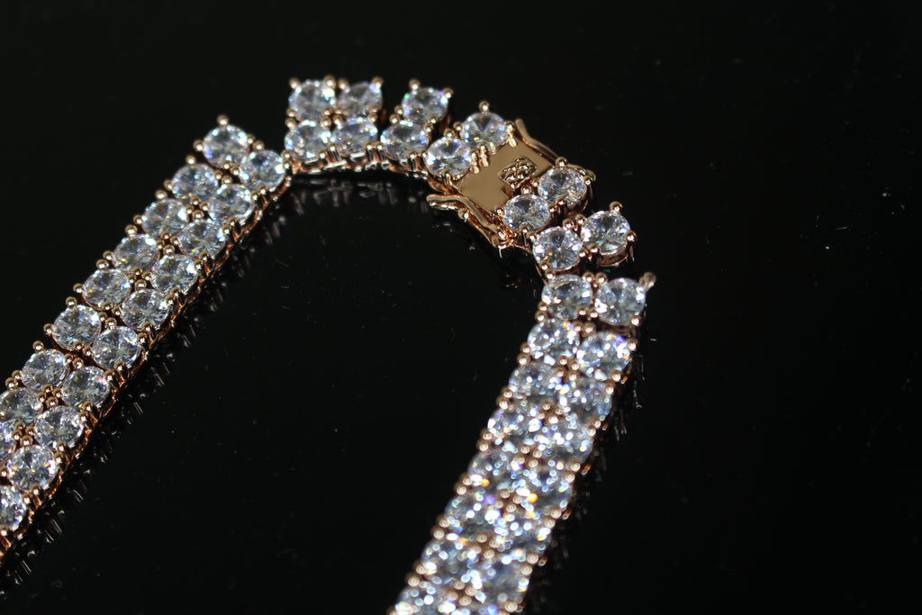 10mm Double Row Tennis Chain 182ct Lab Sim VVS1 Diamond Necklace - Rose Gold
