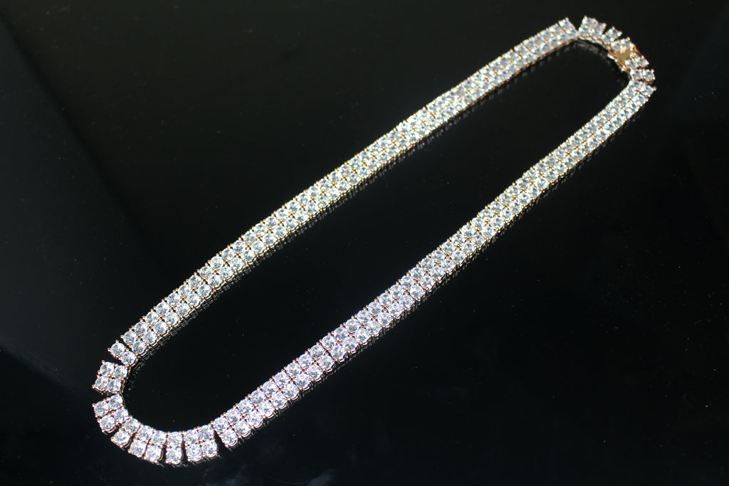 10mm Double Row Tennis Chain 182ct Lab Sim VVS1 Diamond Necklace - Rose Gold