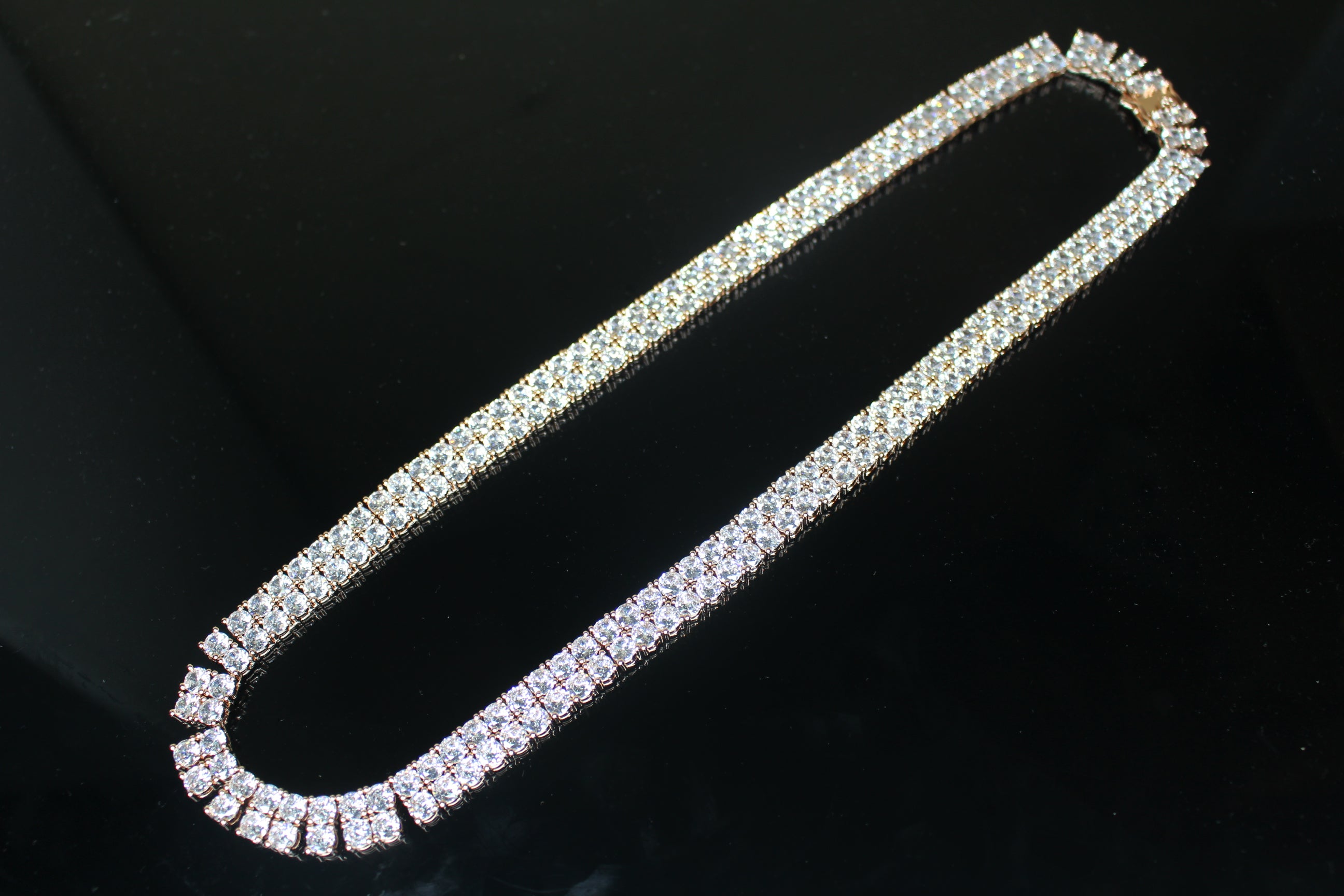 10mm Double Row Tennis Chain 182ct Lab Sim VVS1 Diamond Necklace - Rose Gold