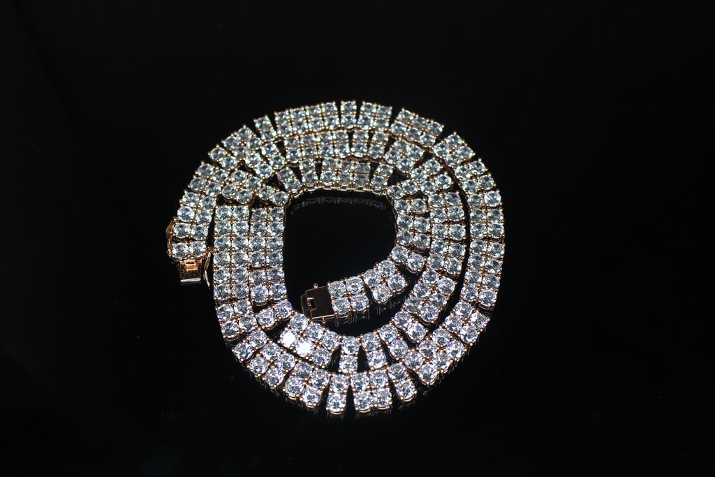 10mm Double Row Tennis Chain 182ct Lab Sim VVS1 Diamond Necklace - Rose Gold