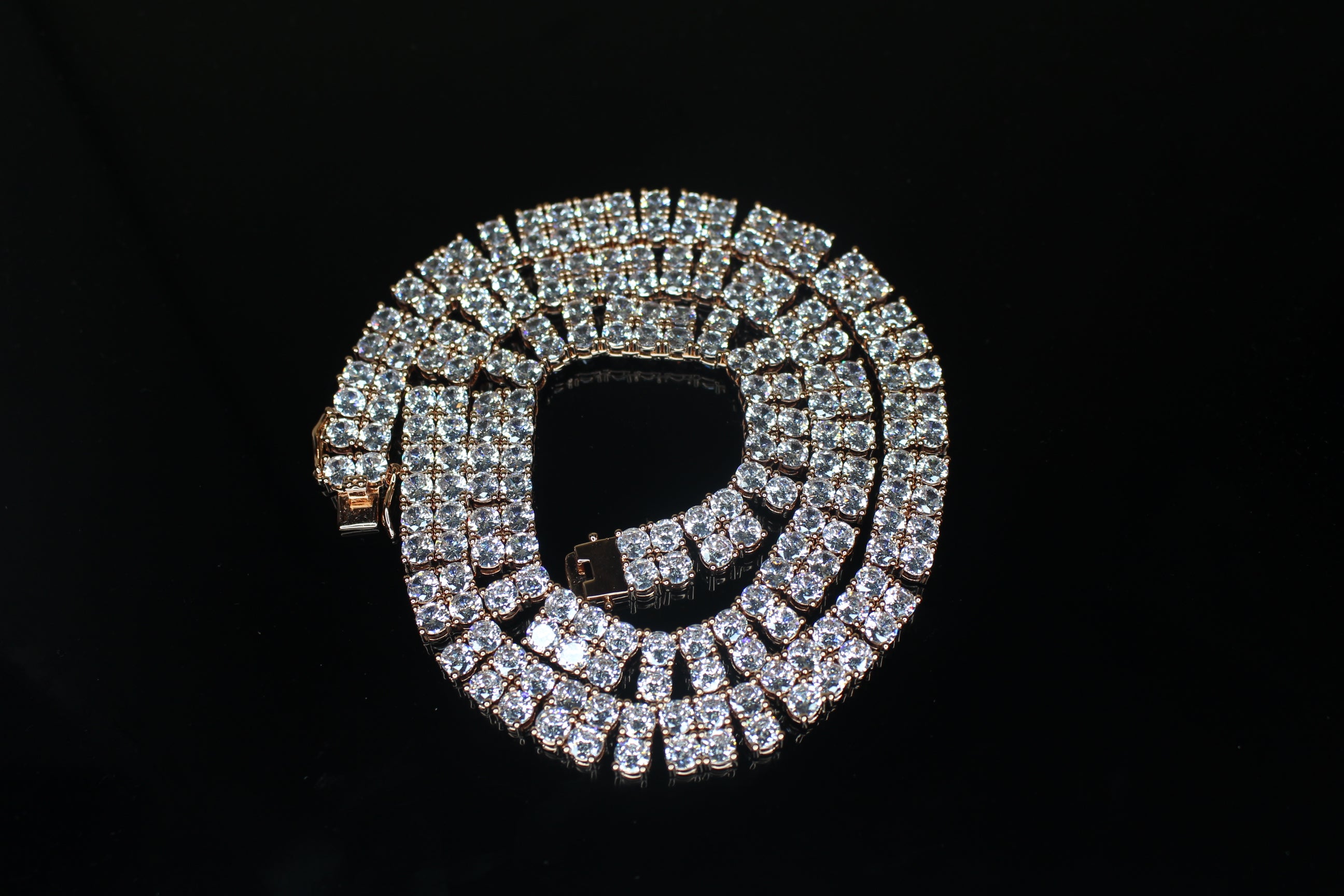 10mm Double Row Tennis Chain 182ct Lab Sim VVS1 Diamond Necklace - Rose Gold