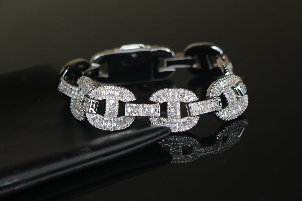 MASSIVE 14mm MARINER Bracelet 18.6ct BAGUETTES Lab Sim VVS1 Diamond 58g HEAVY