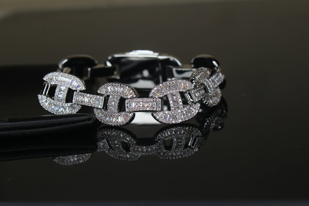 MASSIVE 14mm MARINER Bracelet 18.6ct BAGUETTES Lab Sim VVS1 Diamond 58g HEAVY