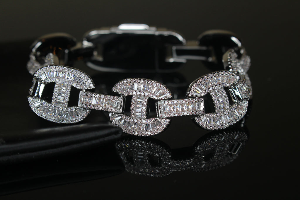 MASSIVE 14mm MARINER Bracelet 18.6ct BAGUETTES Lab Sim VVS1 Diamond 58g HEAVY