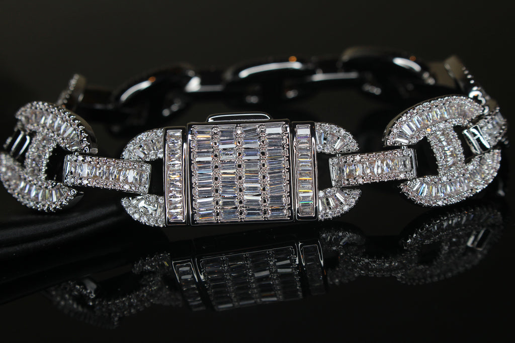 MASSIVE 14mm MARINER Bracelet 18.6ct BAGUETTES Lab Sim VVS1 Diamond 58g HEAVY
