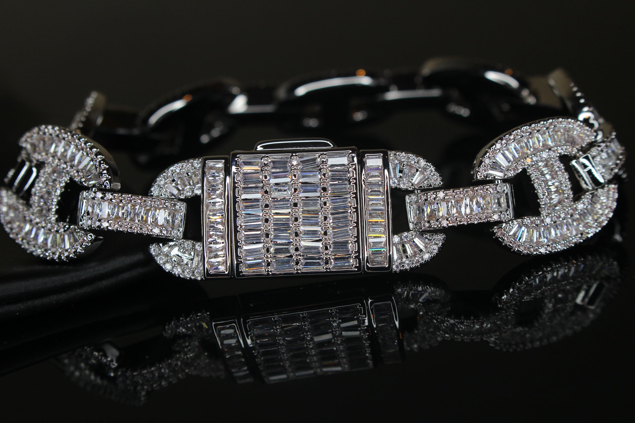 MASSIVE 14mm MARINER Bracelet 18.6ct BAGUETTES Lab Sim VVS1 Diamond 58g HEAVY