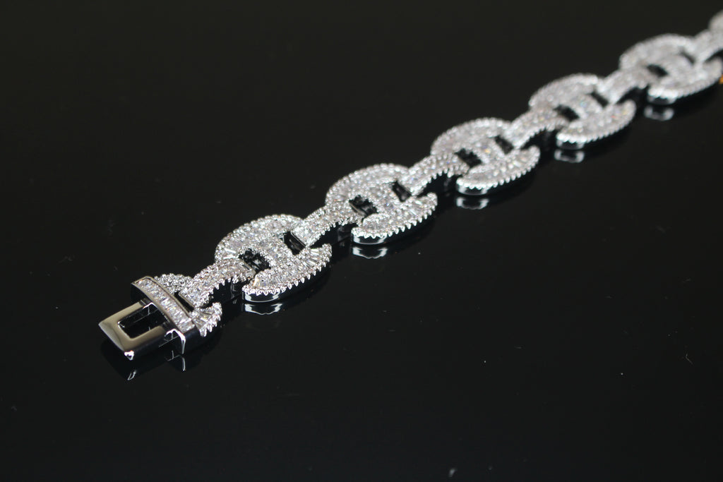 MASSIVE 14mm MARINER Bracelet 18.6ct BAGUETTES Lab Sim VVS1 Diamond 58g HEAVY
