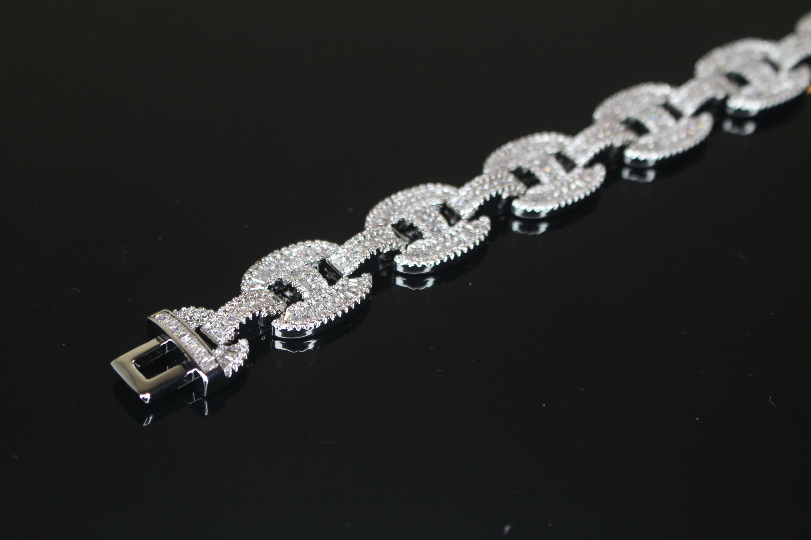MASSIVE 14mm MARINER Bracelet 18.6ct BAGUETTES Lab Sim VVS1 Diamond 58g HEAVY