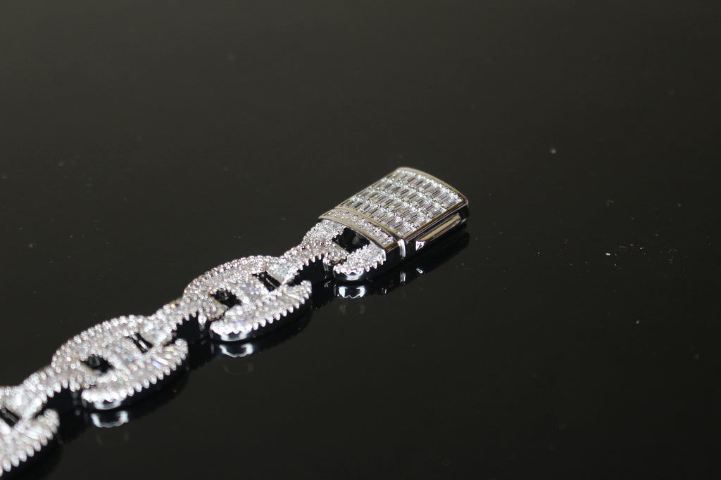 MASSIVE 14mm MARINER Bracelet 18.6ct BAGUETTES Lab Sim VVS1 Diamond 58g HEAVY