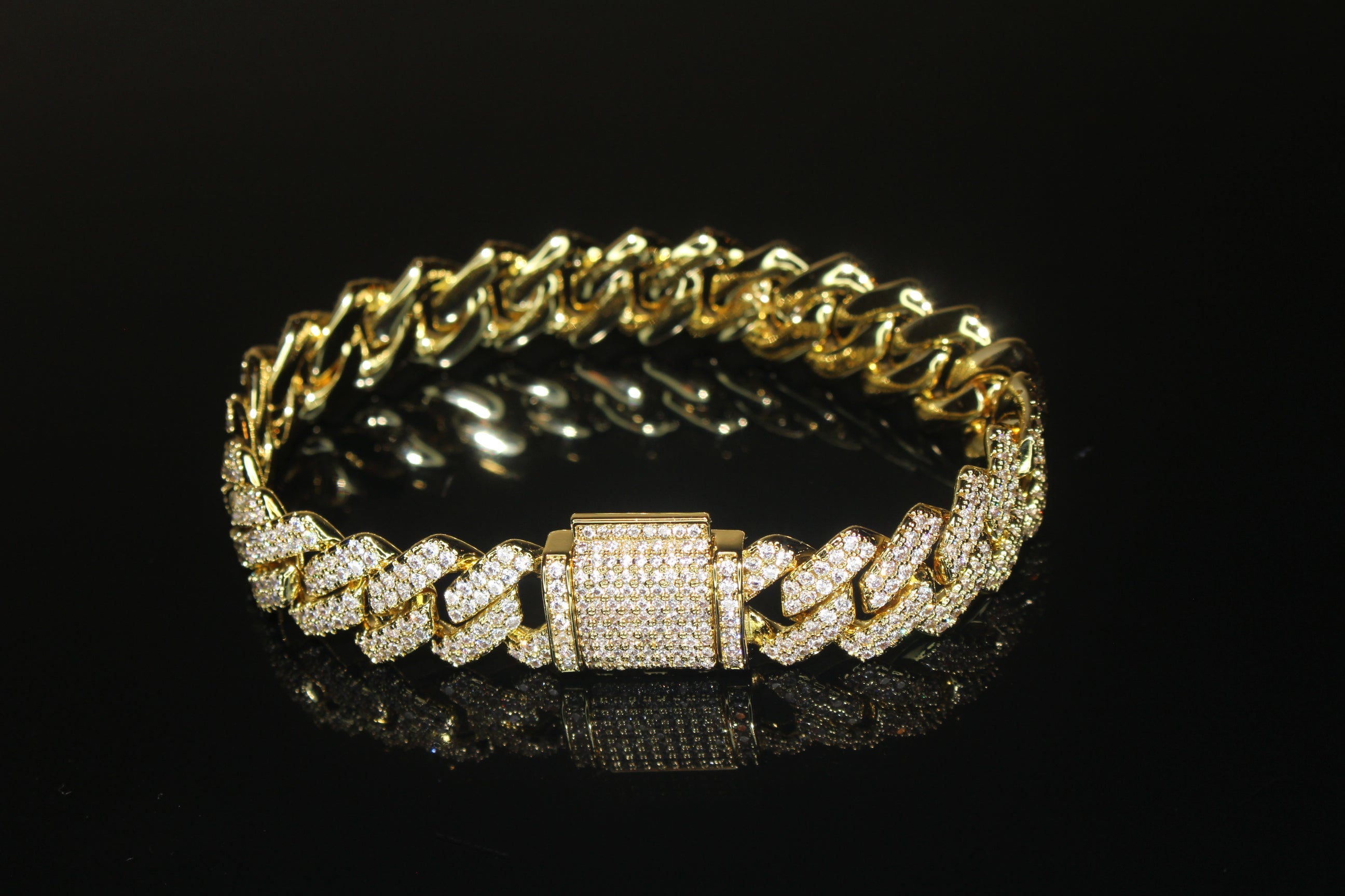 14mm Cuban Miami Prong 18.2ctw Lab Sim VVS1 Diamonds Bracelet Gold