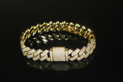 14mm Cuban Miami Prong 18.2ctw Lab Sim VVS1 Diamonds Bracelet Gold