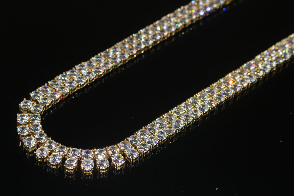 10mm Double Row Tennis Chain 182ct Lab Sim VVS1 Diamond Necklace - Gold