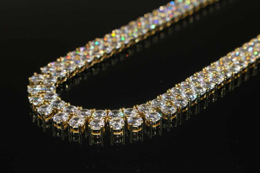 10mm Double Row Tennis Chain 182ct Lab Sim VVS1 Diamond Necklace - Gold