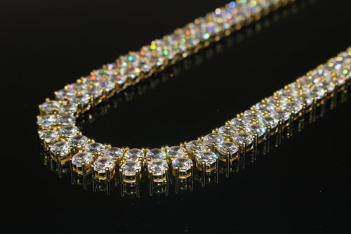 10mm Double Row Tennis Chain 182ct Lab Sim VVS1 Diamond Necklace - Gold