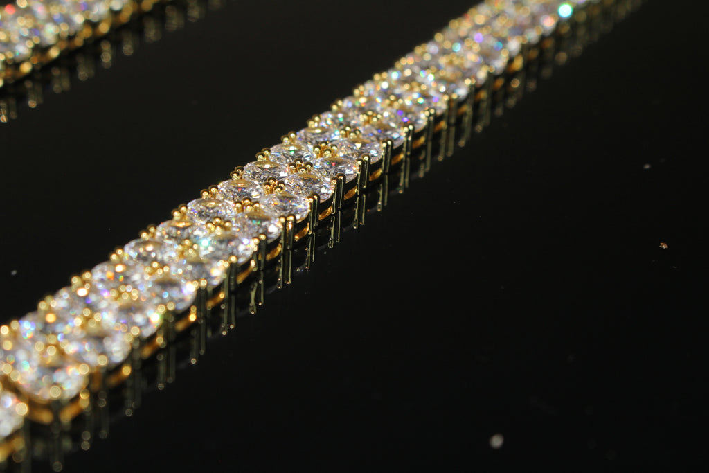 10mm Double Row Tennis Chain 182ct Lab Sim VVS1 Diamond Necklace - Gold