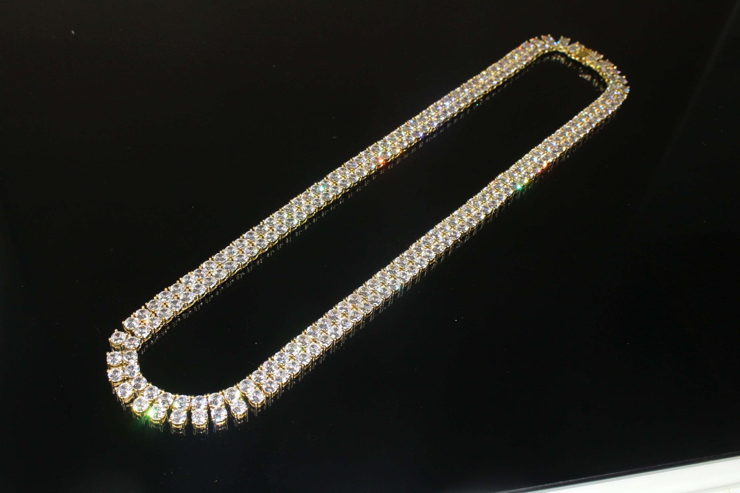10mm Double Row Tennis Chain 182ct Lab Sim VVS1 Diamond Necklace - Gold