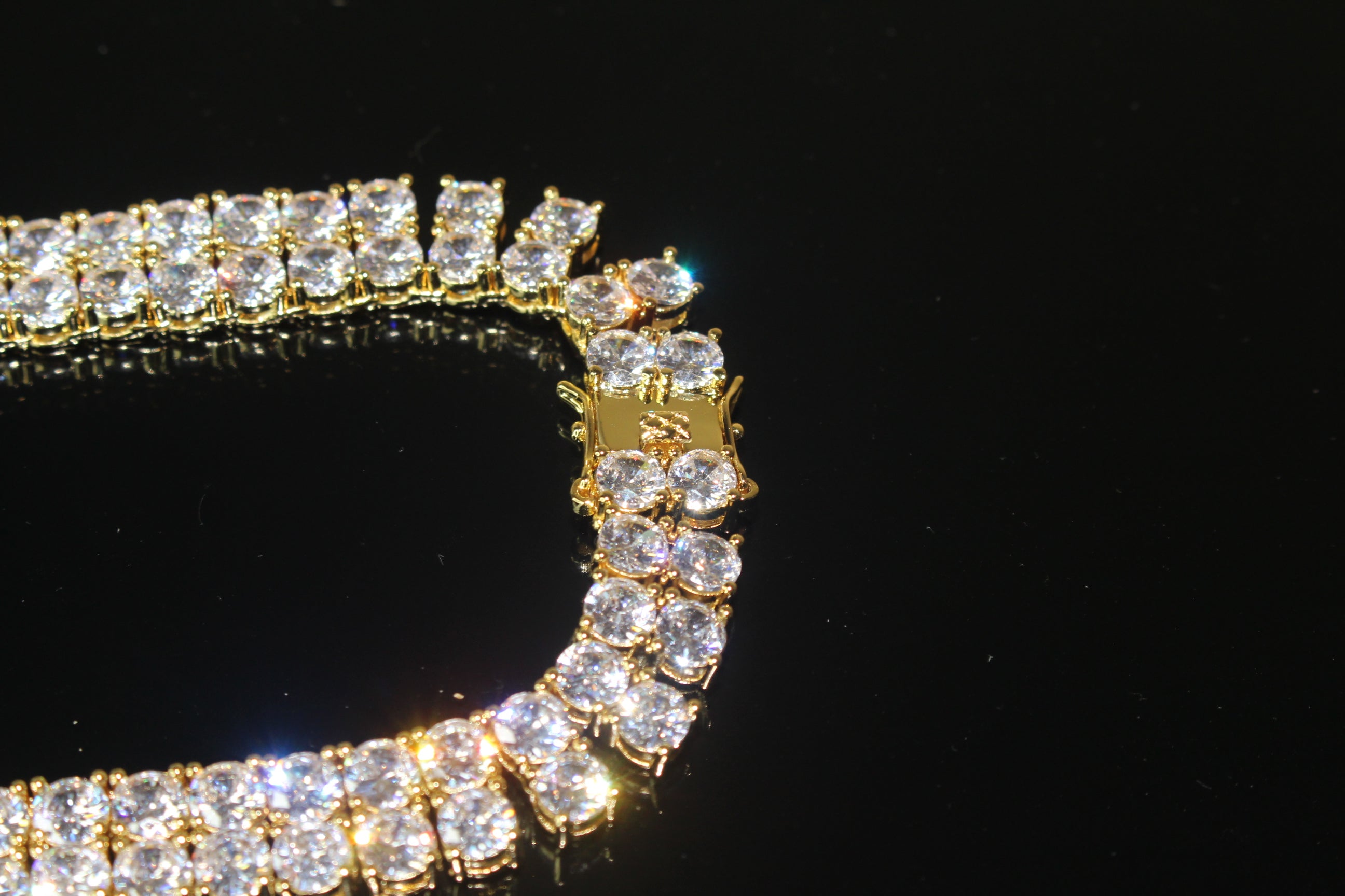 10mm Double Row Tennis Chain 182ct Lab Sim VVS1 Diamond Necklace - Gold