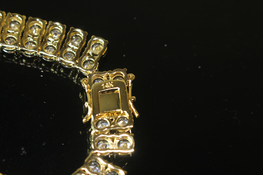 10mm Double Row Tennis Chain 182ct Lab Sim VVS1 Diamond Necklace - Gold