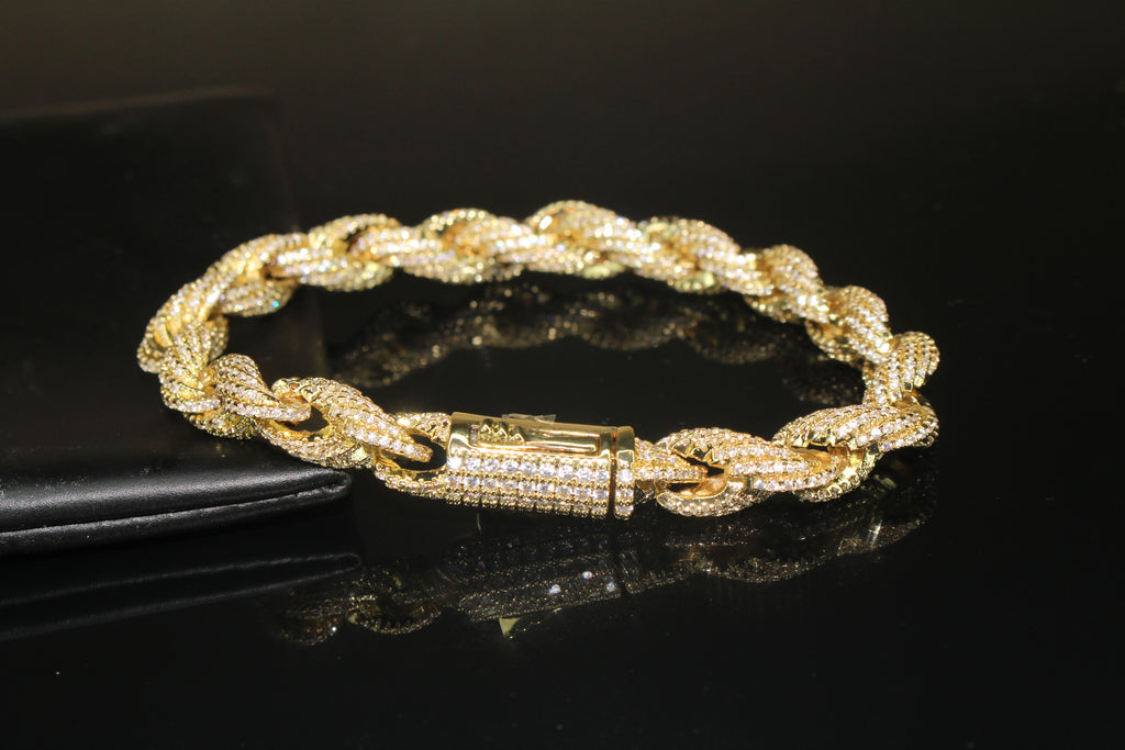 8mm Rope Chain 12.6ctw Lab Sim VVS1 Diamond Bracelet - Gold