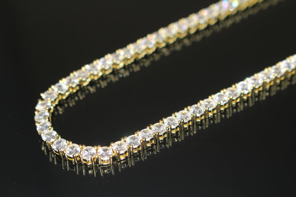 4mm Tennis Chain 70ct Lab Sim VVS1 Diamond Necklace - Gold