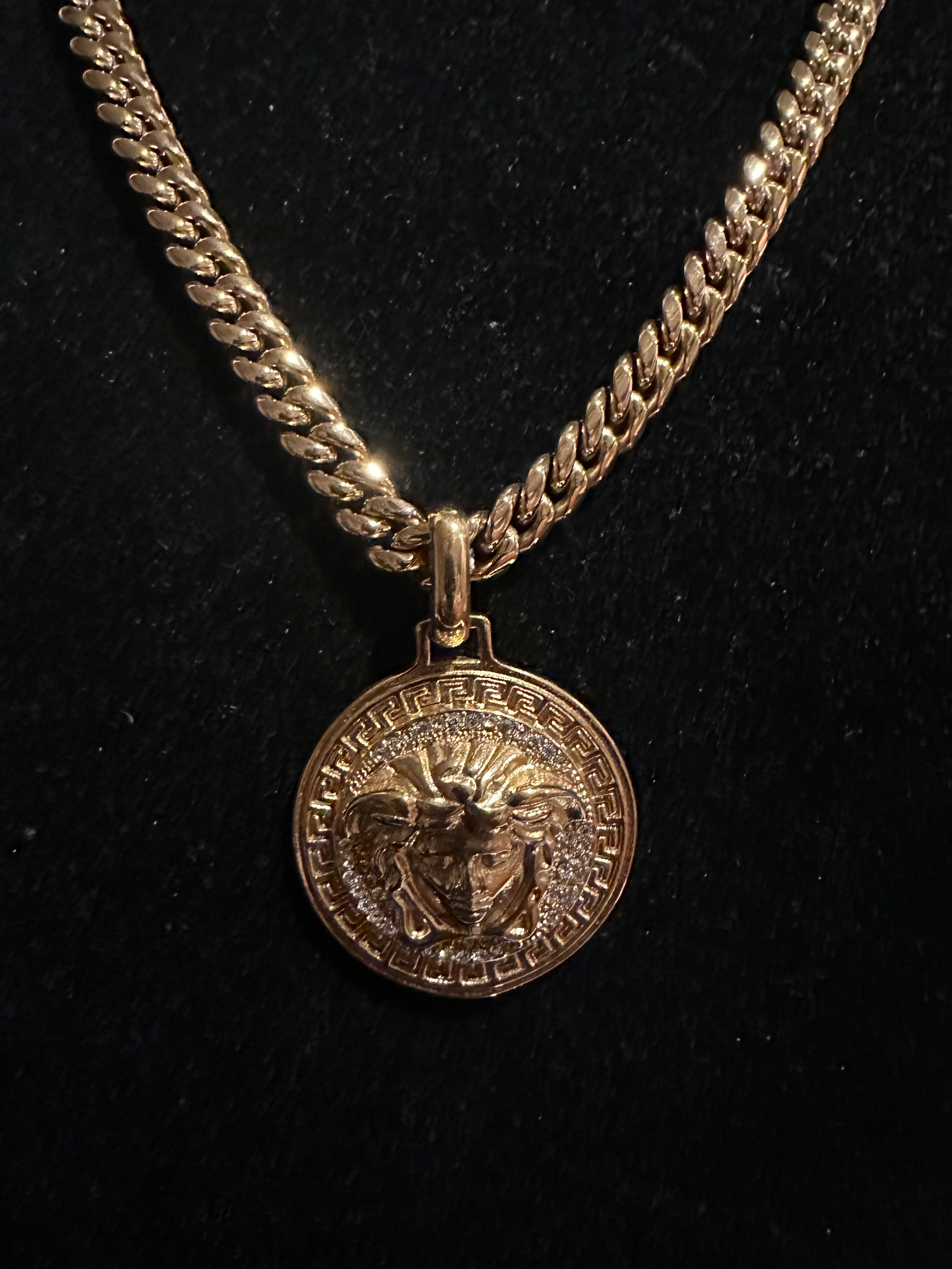 Medusa Medallion Pendant Cuban Miami Chain Necklace Lab Sim VVS1 Diamond