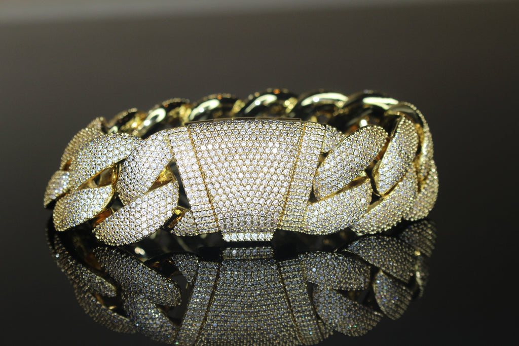 24mm XXL Cuban Miami 68.2ctw Lab Sim VVS1 Diamonds Bracelet - Gold