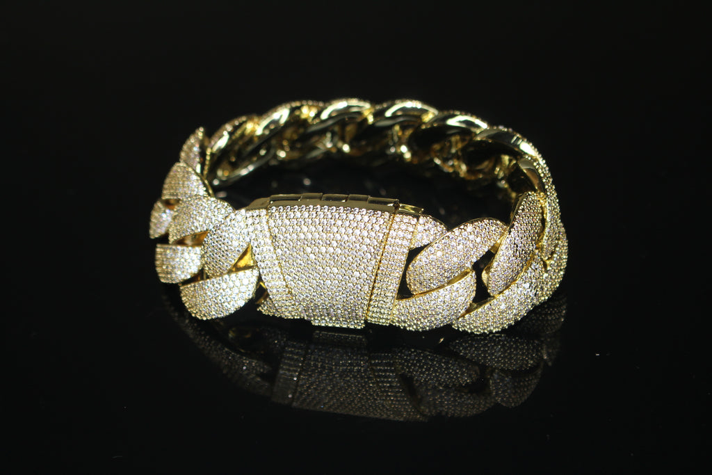 24mm XXL Cuban Miami 68.2ctw Lab Sim VVS1 Diamonds Bracelet - Gold