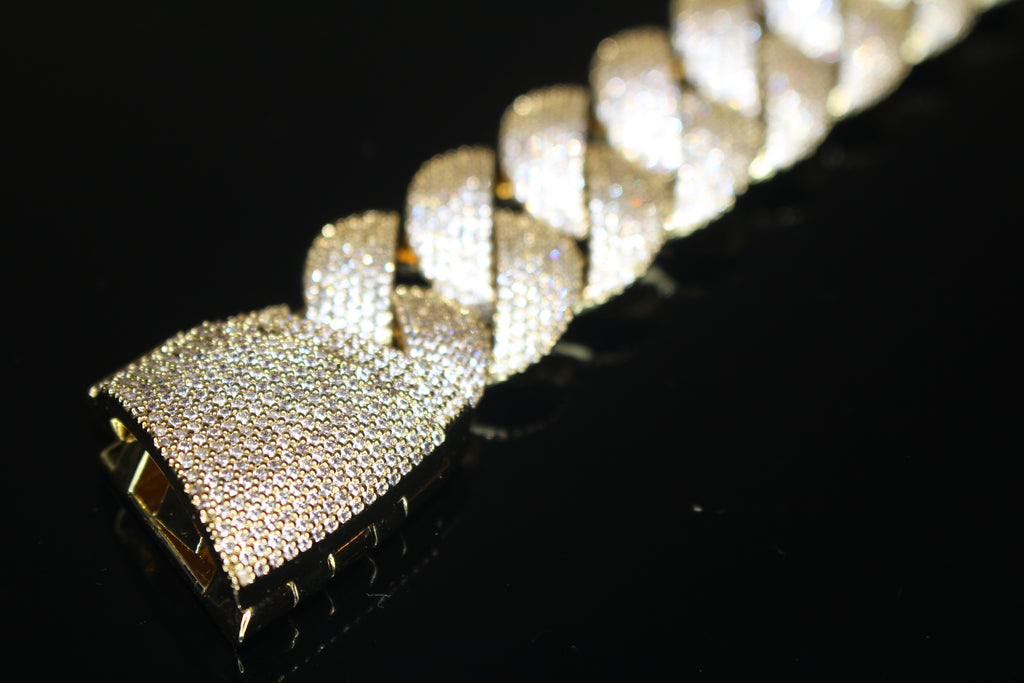 24mm XXL Cuban Miami 68.2ctw Lab Sim VVS1 Diamonds Bracelet - Gold