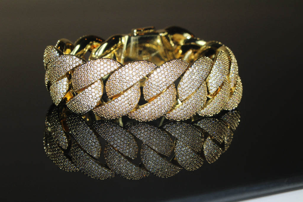 24mm XXL Cuban Miami 68.2ctw Lab Sim VVS1 Diamonds Bracelet - Gold