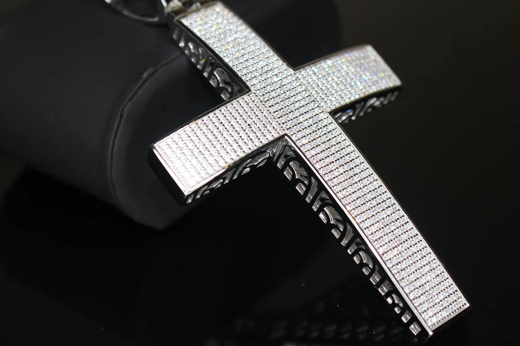 XL CROSS MASSIVE Pendant 12.6ct Lab Sim VVS1 Diamonds - 925 STERLING SILVER