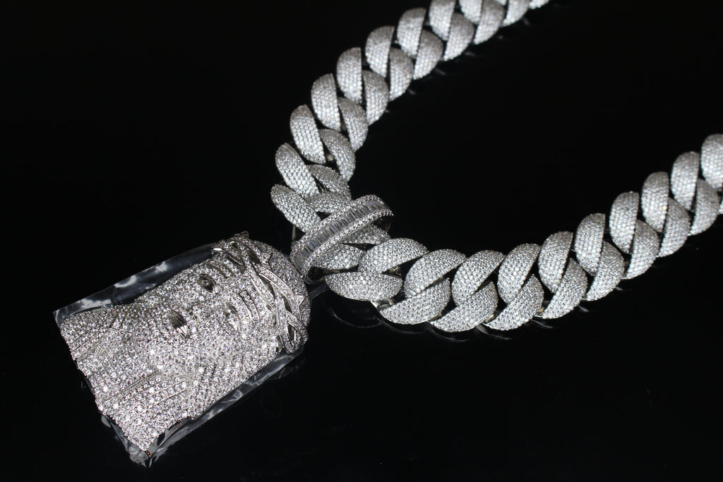 XXL Jesus Pendant 24mm Cuban Miami 196ct Lab Sim VVS1 Diamond Necklace - 1LB Weight