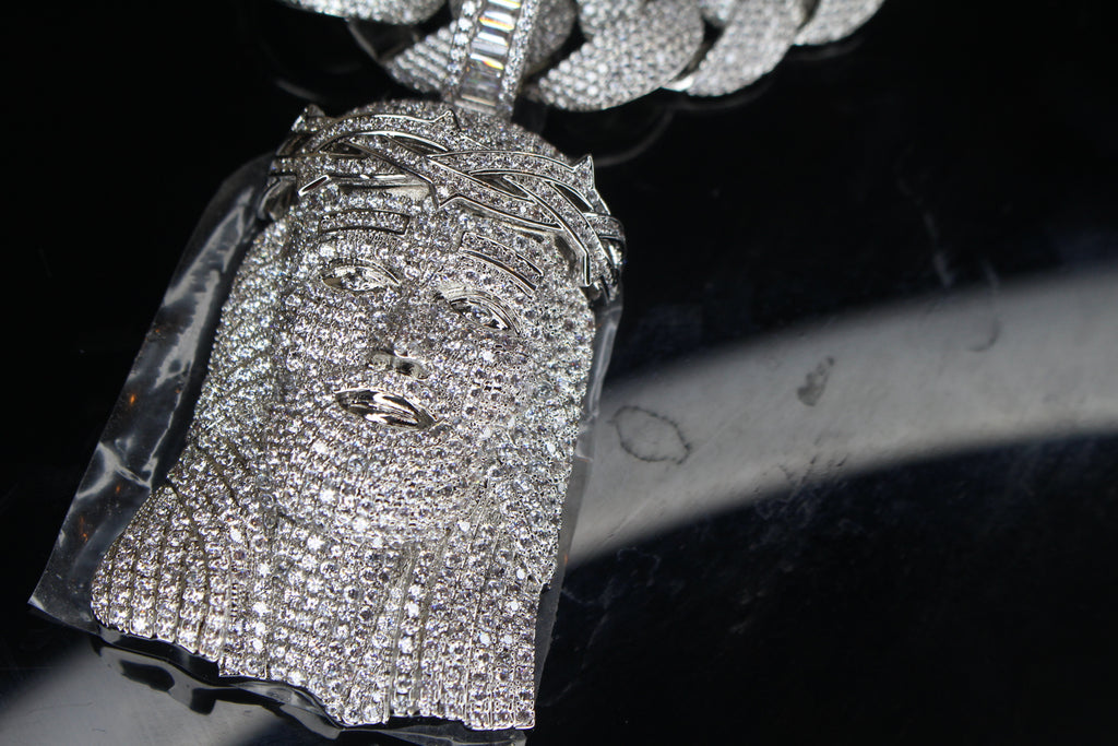 XXL Jesus Pendant 24mm Cuban Miami 196ct Lab Sim VVS1 Diamond Necklace - 1LB Weight
