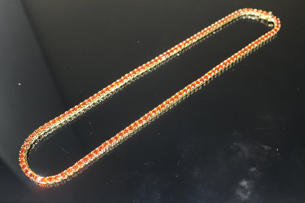 4mm Tennis Chain 70ct Lab Sim VVS1 Diamond Necklace GOLD - RUBY RED