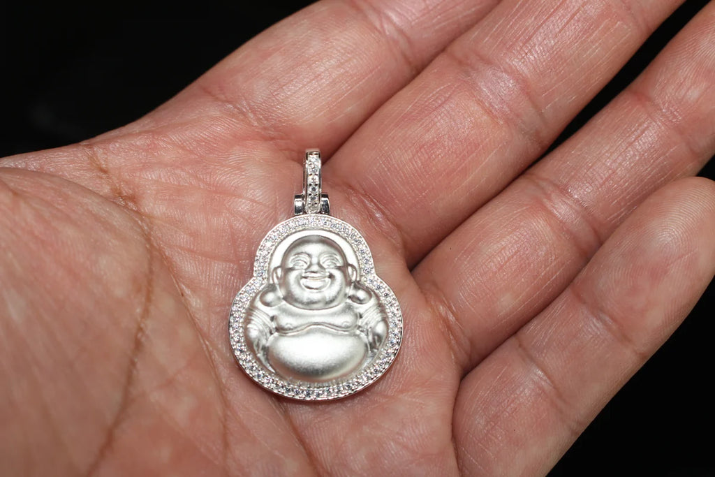 Happy Buddha GENUINE 925 Sterling Silver 2.2ct Lab VVS1 Sim Diamond Pendant 9g