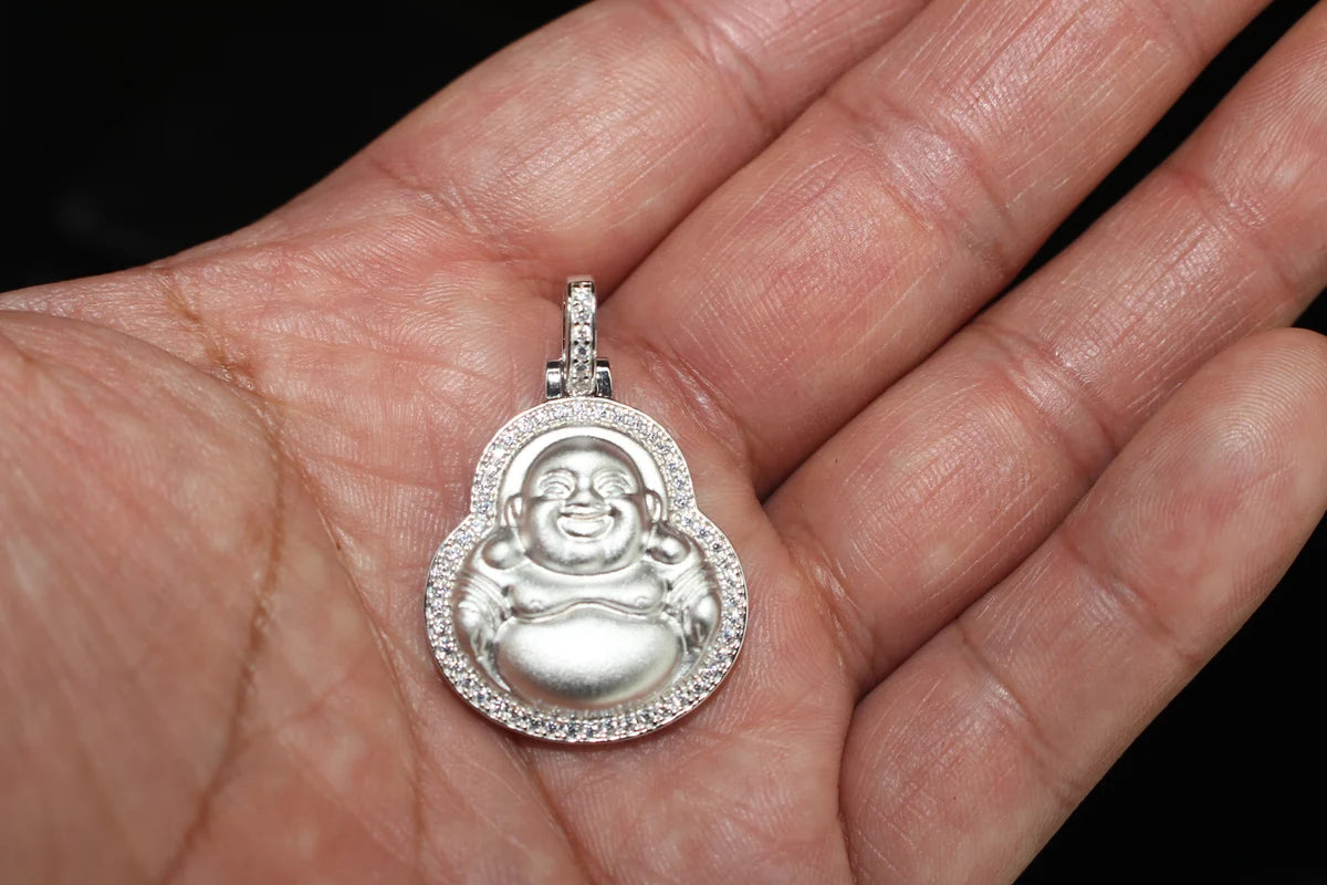 Happy Buddha GENUINE 925 Sterling Silver 2.2ct Lab VVS1 Sim Diamond Pendant 9g