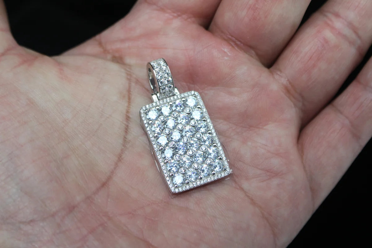 925 Sterling Silver DOG TAG PENDANT 8.6ct Lab Sim VVS1 Diamonds 18g