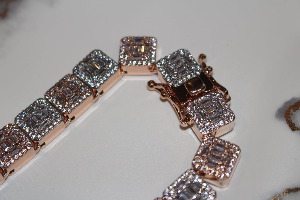 10mm Baguette Square Cushion-Cut Tennis Chain 124.6ct Lab Sim VVS1 Diamond Necklace - Rose/White Gold