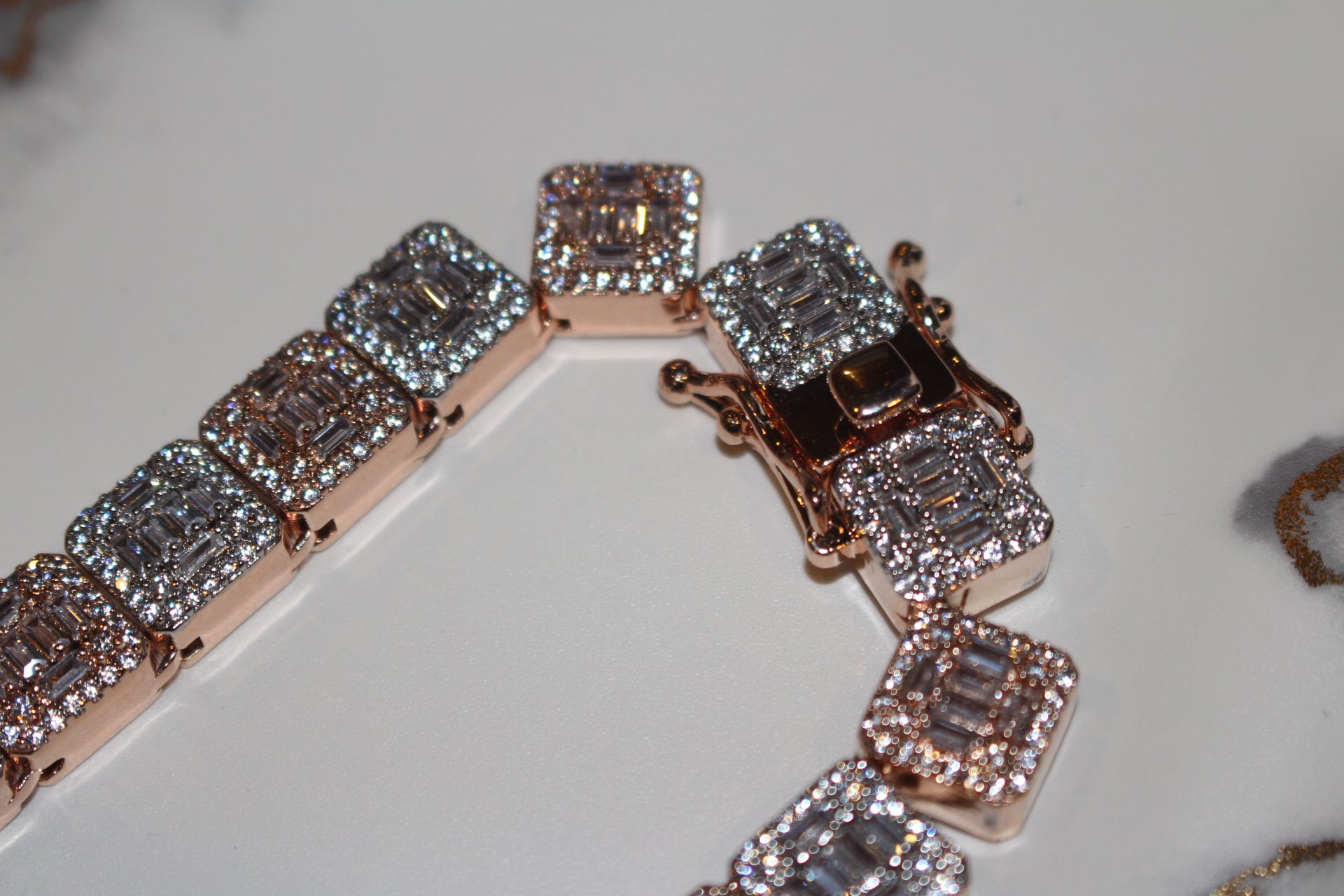10mm Baguette Square Cushion-Cut Tennis Chain 124.6ct Lab Sim VVS1 Diamond Necklace - Rose/White Gold