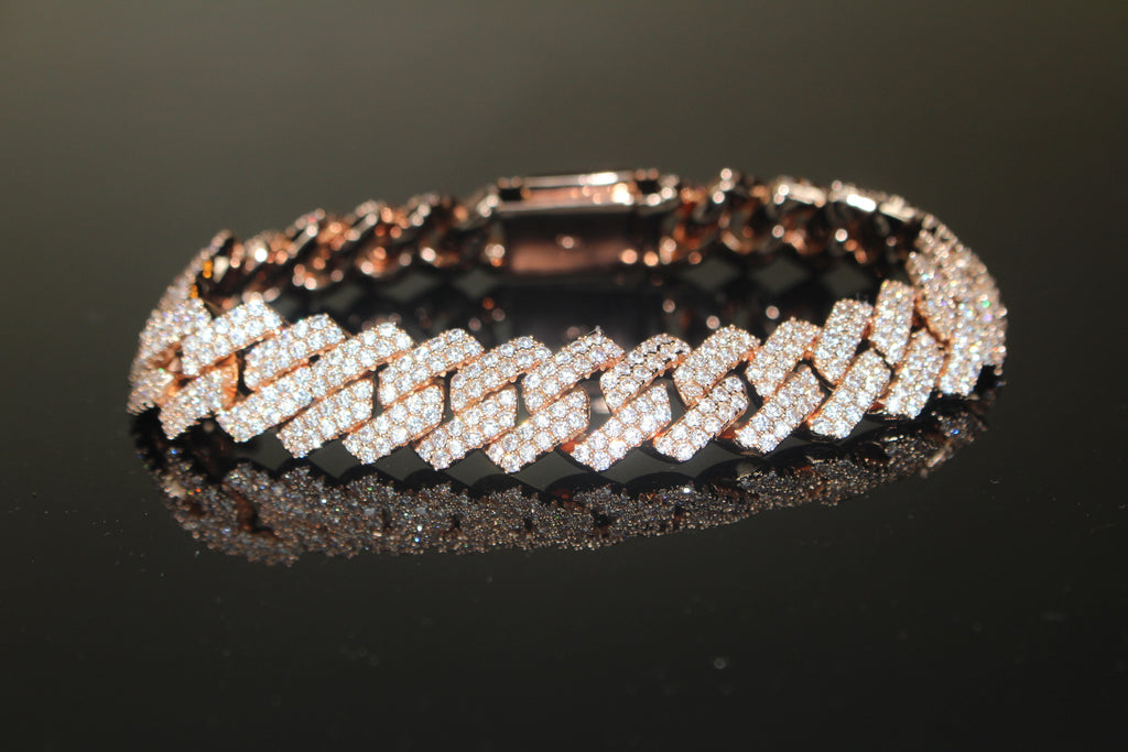 14mm Cuban Miami Prong 18.2ctw Lab Sim VVS1 Diamonds Bracelet Rose Gold