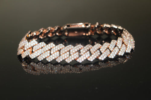 14mm Cuban Miami Prong 18.2ctw Lab Sim VVS1 Diamonds Bracelet Rose Gold