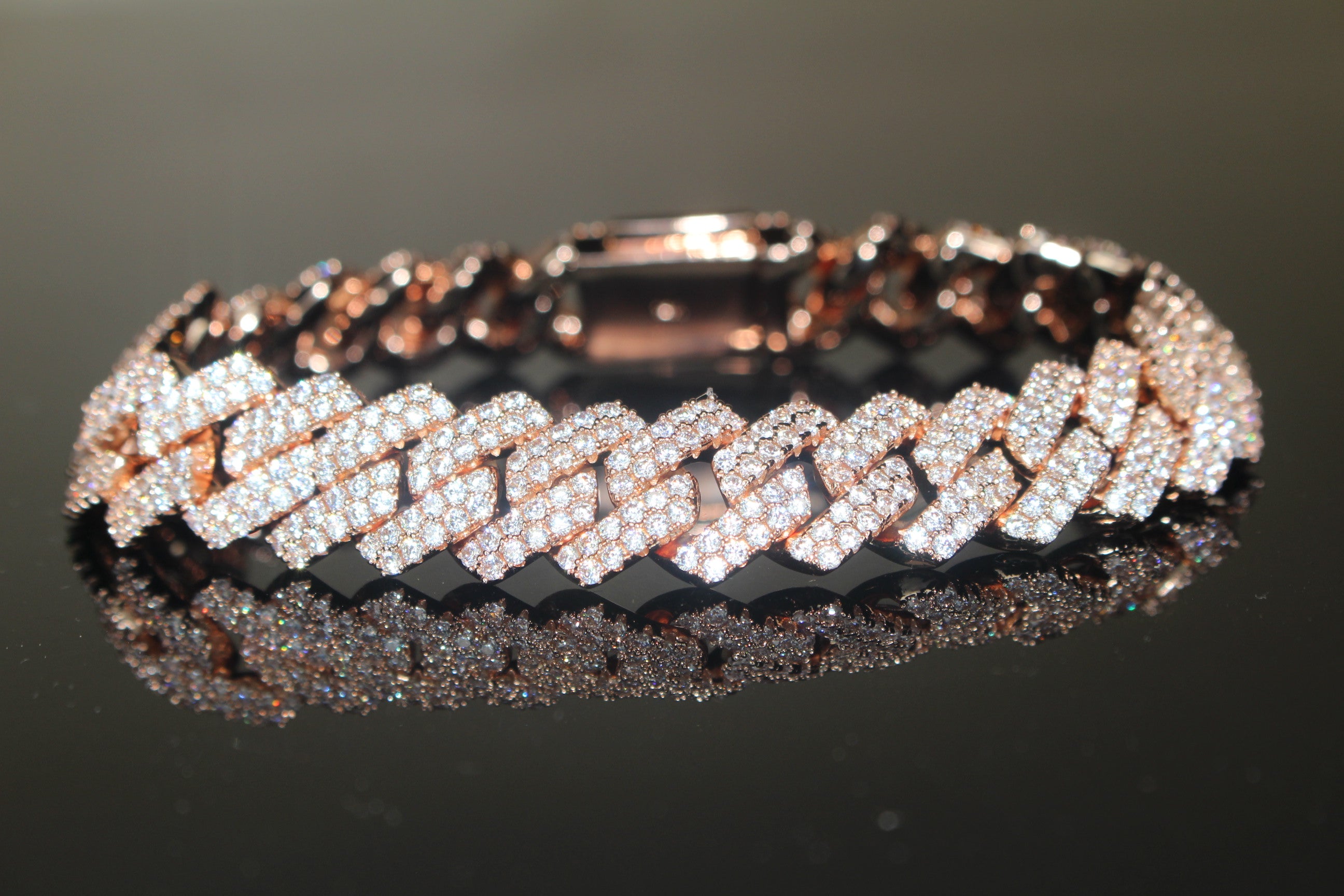 14mm Cuban Miami Prong 18.2ctw Lab Sim VVS1 Diamonds Bracelet Rose Gold