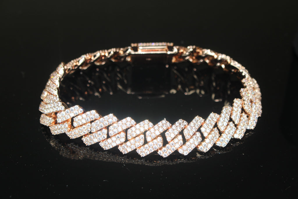 14mm Cuban Miami Prong 18.2ctw Lab Sim VVS1 Diamonds Bracelet Rose Gold