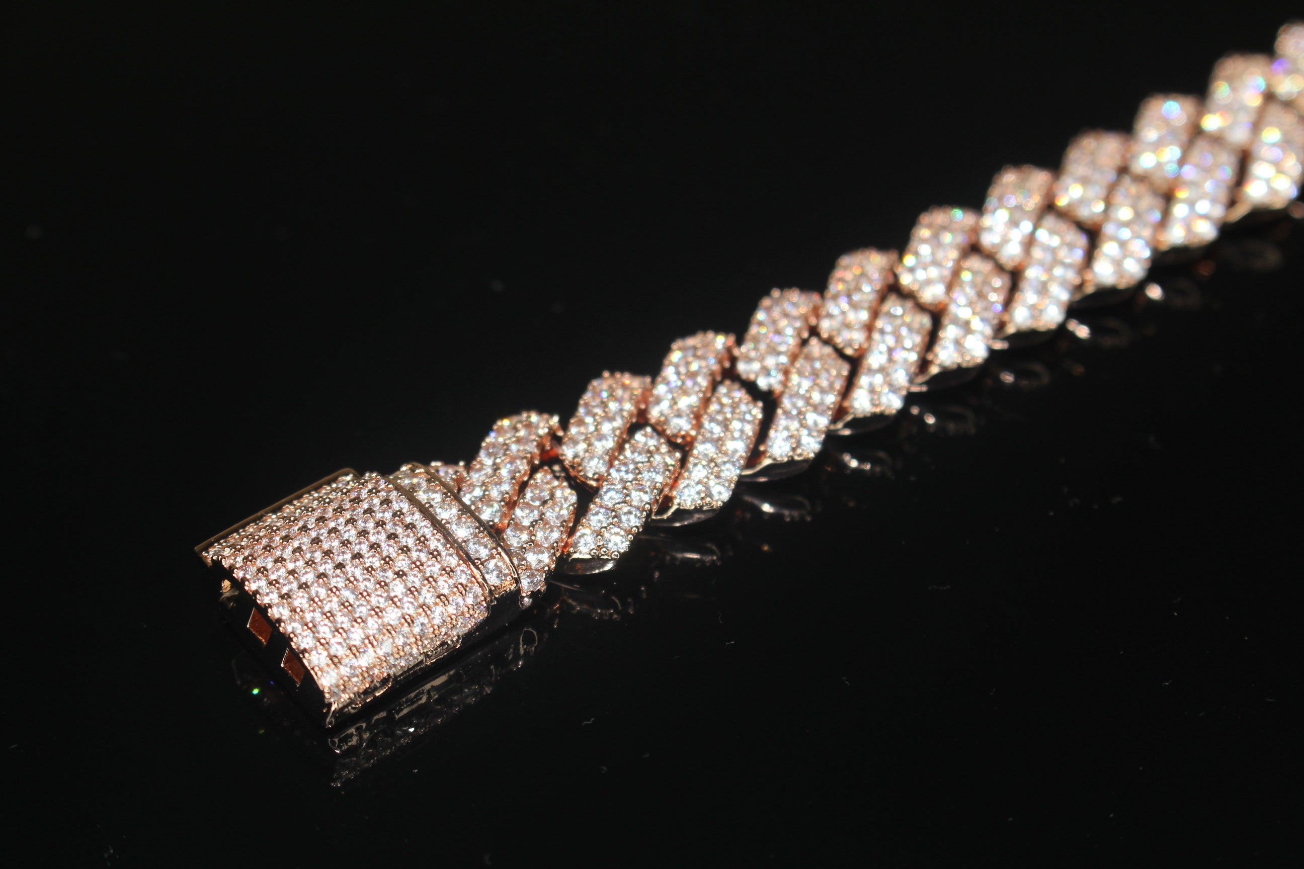14mm Cuban Miami Prong 18.2ctw Lab Sim VVS1 Diamonds Bracelet Rose Gold