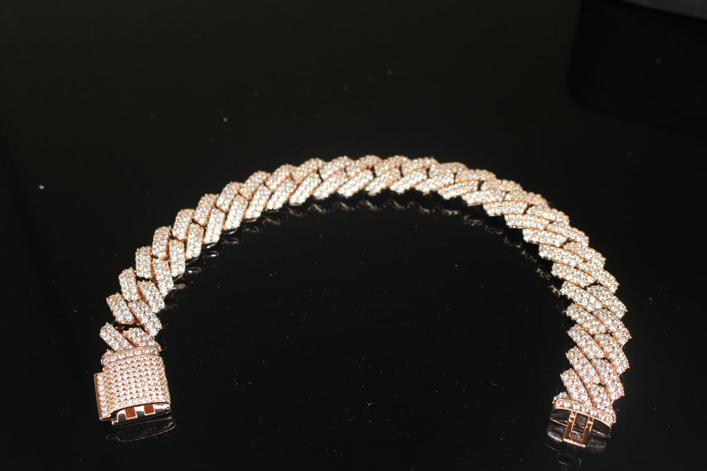 14mm Cuban Miami Prong 18.2ctw Lab Sim VVS1 Diamonds Bracelet Rose Gold