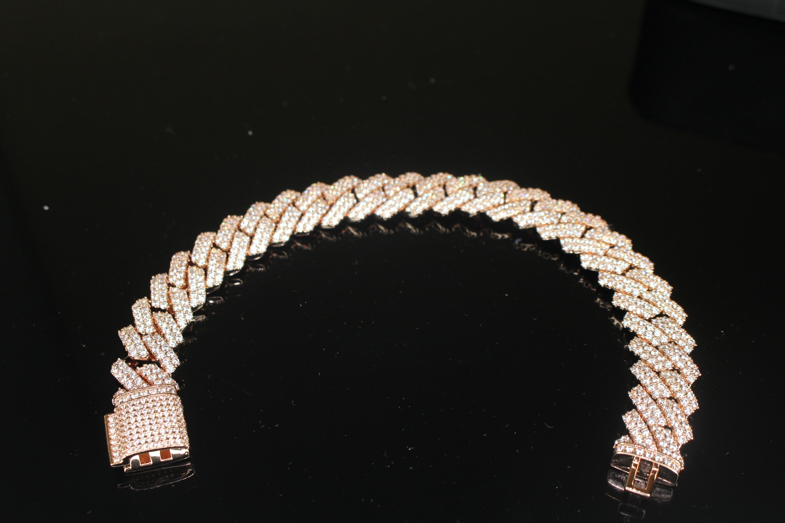 14mm Cuban Miami Prong 18.2ctw Lab Sim VVS1 Diamonds Bracelet Rose Gold
