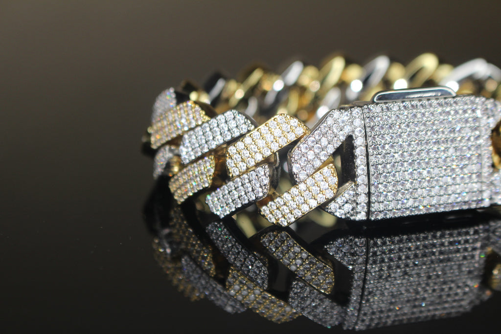 20mm Cuban Miami 25.2ctw Lab Sim VVS1 Diamonds Bracelet - 2Tone Gold