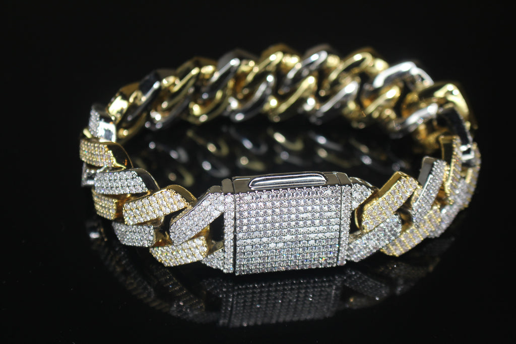 20mm Cuban Miami 25.2ctw Lab Sim VVS1 Diamonds Bracelet - 2Tone Gold
