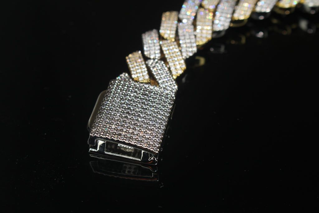 20mm Cuban Miami 25.2ctw Lab Sim VVS1 Diamonds Bracelet - 2Tone Gold
